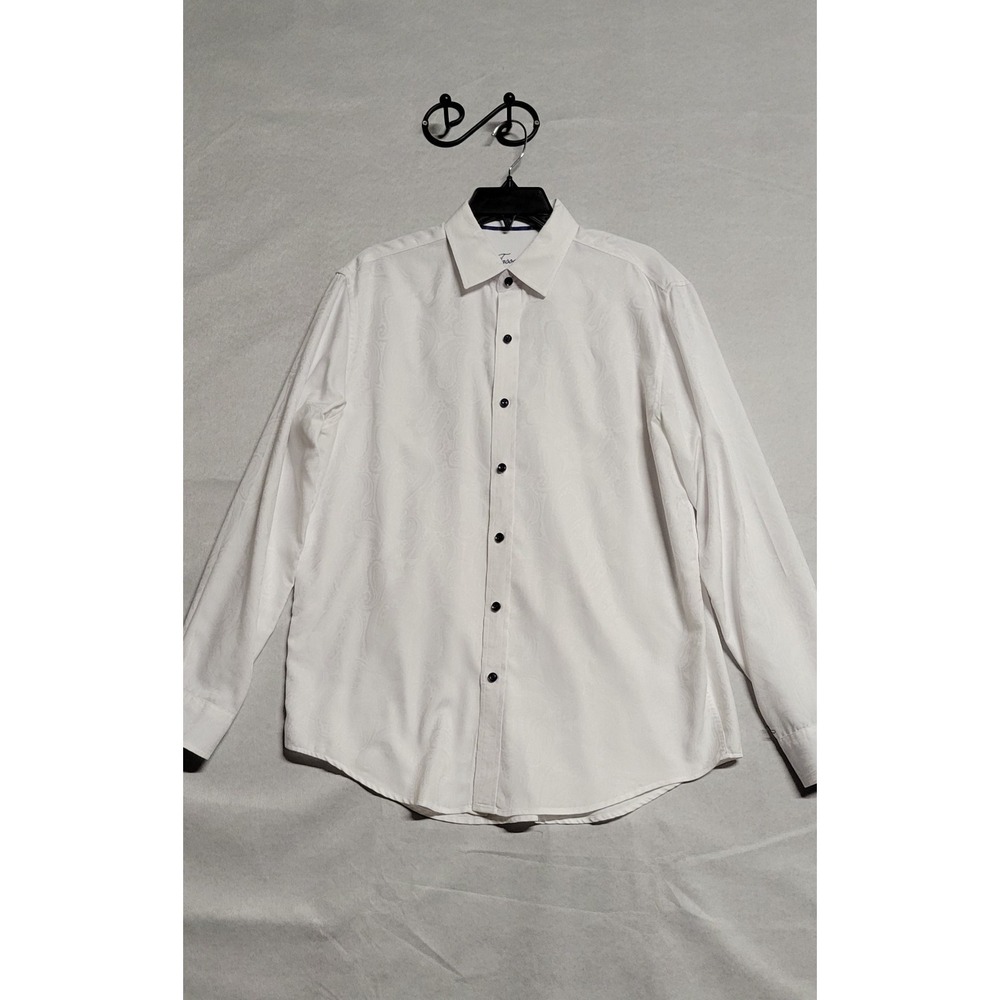 White With Paisley Print Ls Tasso Elba Button Up Dress Shirt Size M W/ 15.5 Neck